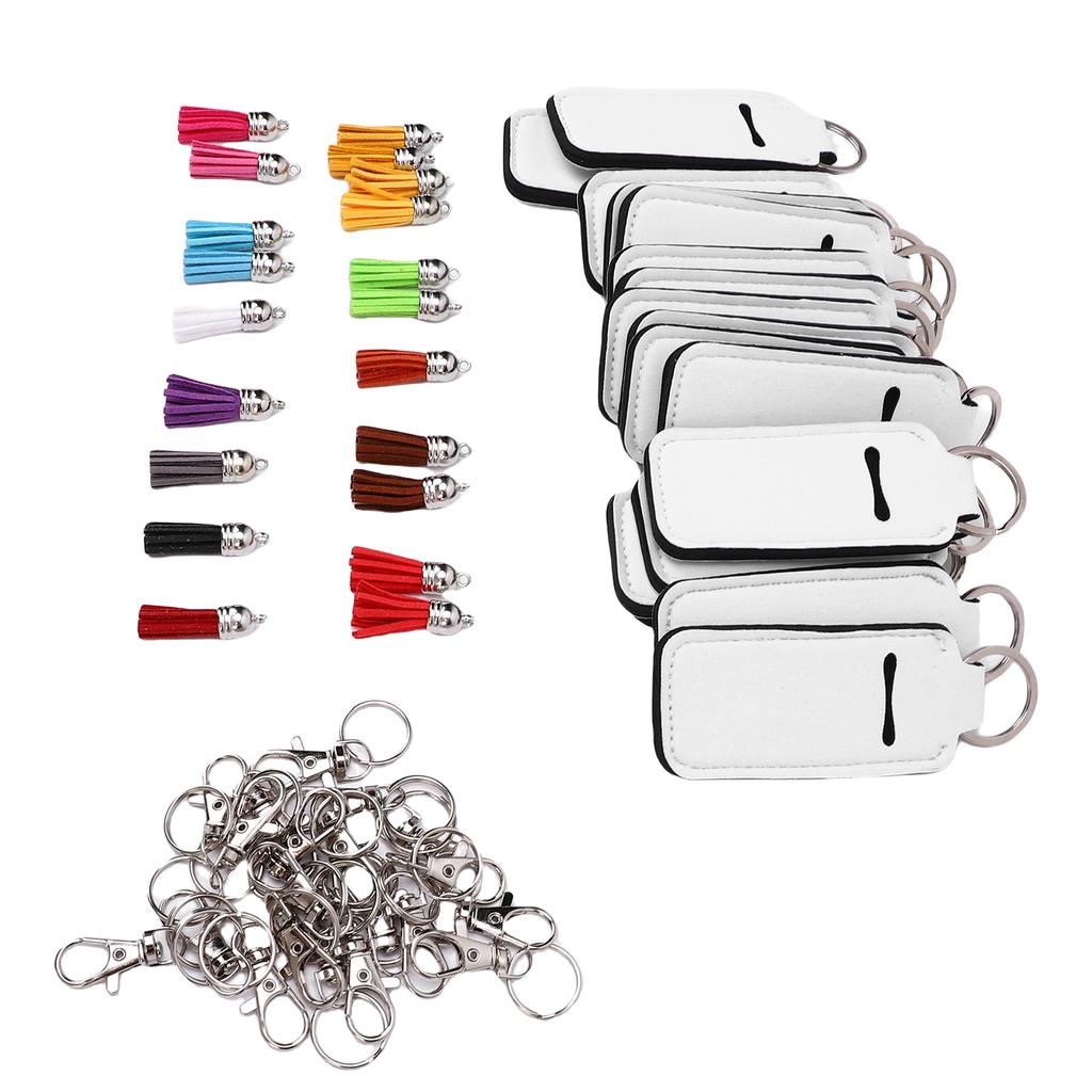 60PCS Sublimation Chapstick Holder Lip Balm Holder Keychain Sleeve with Colorful Tassel for DIY Crafts