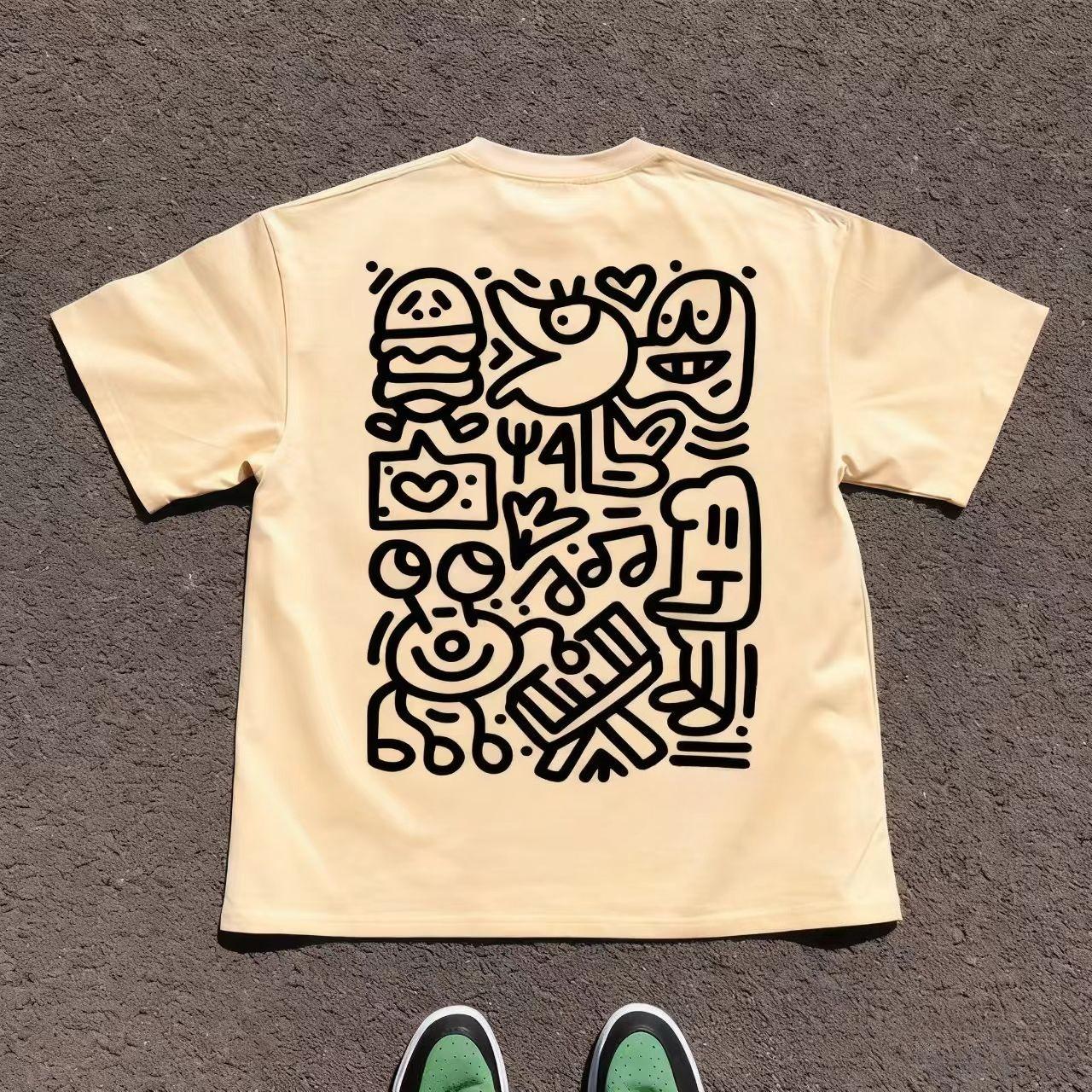 

2025 Autumn Cotton Short Sleeve T-Shirts Fashion Cute Cartoon Print Round Neck Breathable for Oversized Casual Loose Unisex Top 4XL