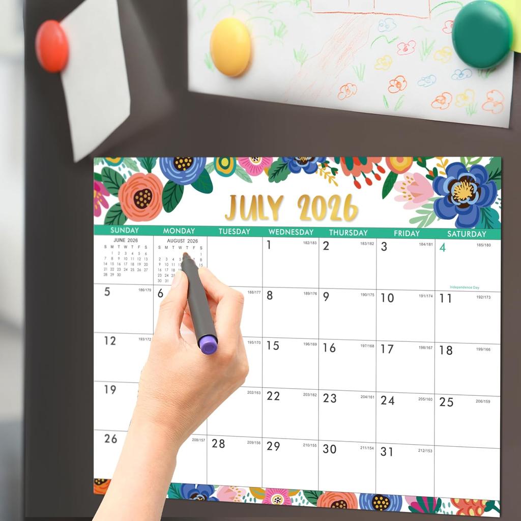 Magnetic Calendar for Fridge - Magnetic Calendar 2026, Jan.2026 - Dec.2026, 8" × 10", 2026 Calendar, Tear-off Pad, Blocks with Julian Dates - Floral