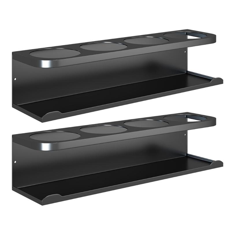 Four-Cup Wall Storage Rack with Metal Holder Rail and Lower Shelf, Keeping Kitchen Drinkware Together for Storage