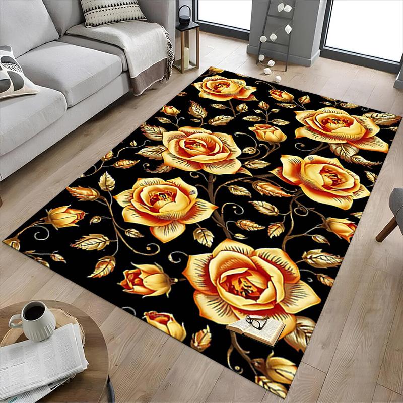1PC Golden Roses Anti-slip Carpet, Suitable for Office, Bedroomand Playrooms. It Can Also Be Used As a Sofa Footrest cover-R62