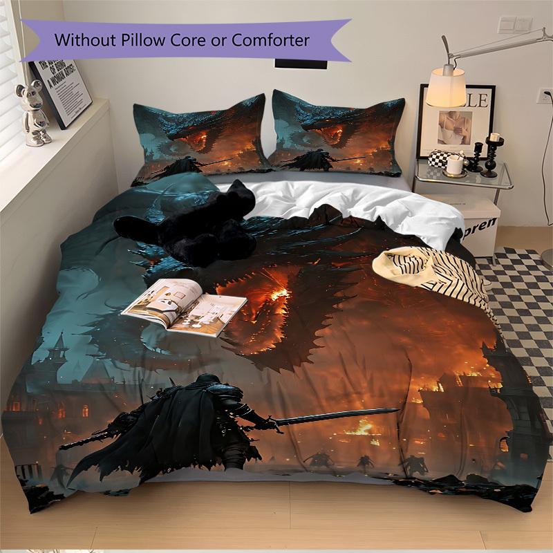 3pcs bedding set Dragon Slayer Includes 1 Comforter + 2 Pillowcases, Without Pillow Inserts, Soft Comfortable, Lightweight Breathable043