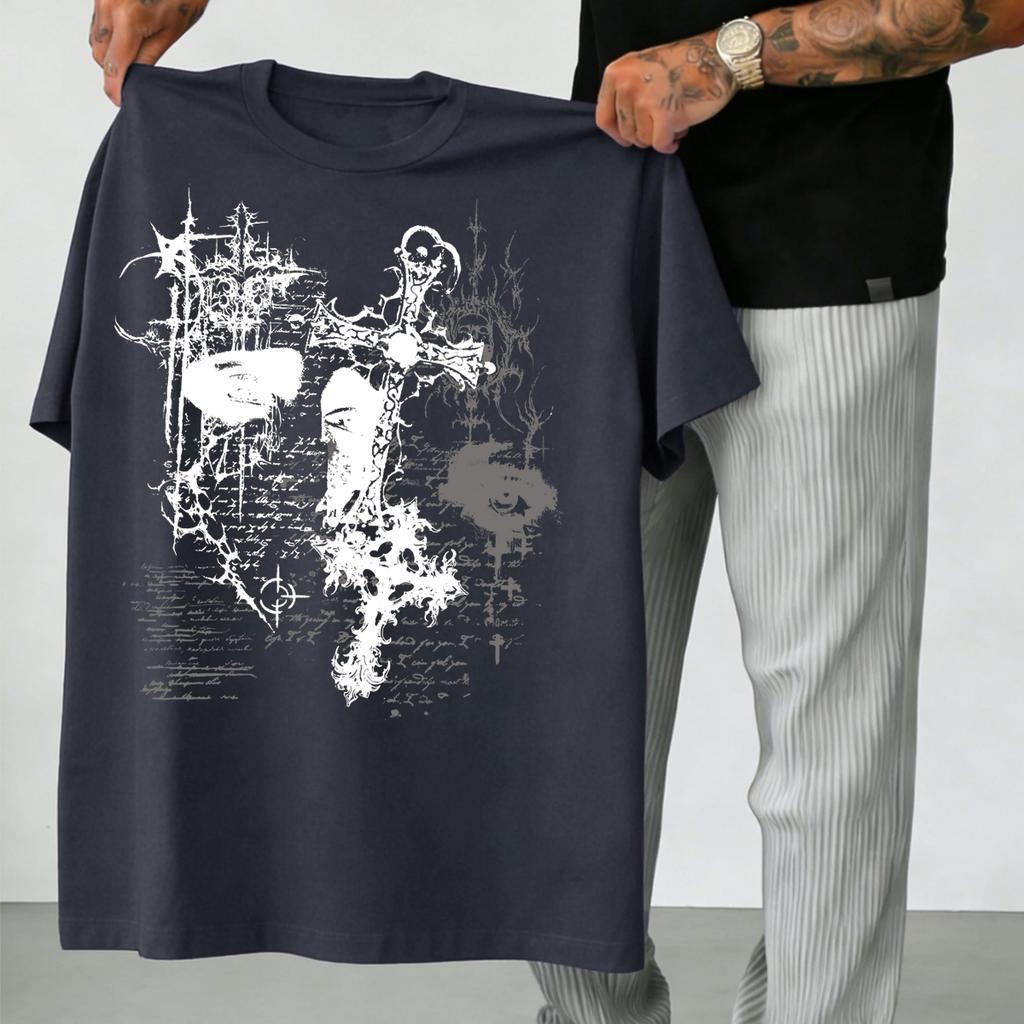 Men's T-Shirt with Thorn Cross in Dark Fashion Style