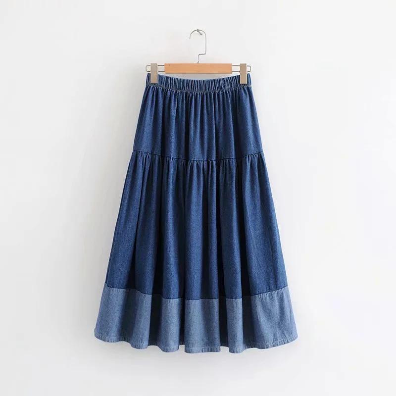 2023 Plus Size Elastic Waist Denim Midi Skirt - Versatile Spring Clothing for Women