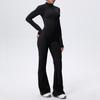 Zipper nude long-sleeved yoga flared pants onesie women's running fitness clothes sports trend onesie tights