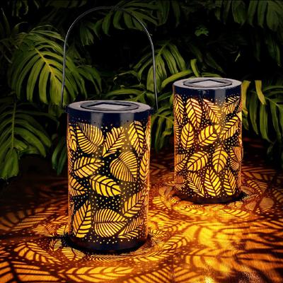 Solar Iron Lamp Outdoor Landscape Decoration Villa Balcony Garden Courtyard Hollow Leaf Projection Lantern Outdoor Iron Hanging Pastoral Lamp