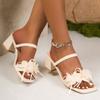 Women Sandals New Flower High Heels Sandals Summer Wedding Shoes Thick Heels Party Shoes Fashion Open Toe Pumps Zapatos De Mujer