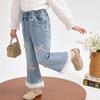 Girls' Stylish Lace Bow Denim Flare Pants - Versatile Spring & Autumn Fashion