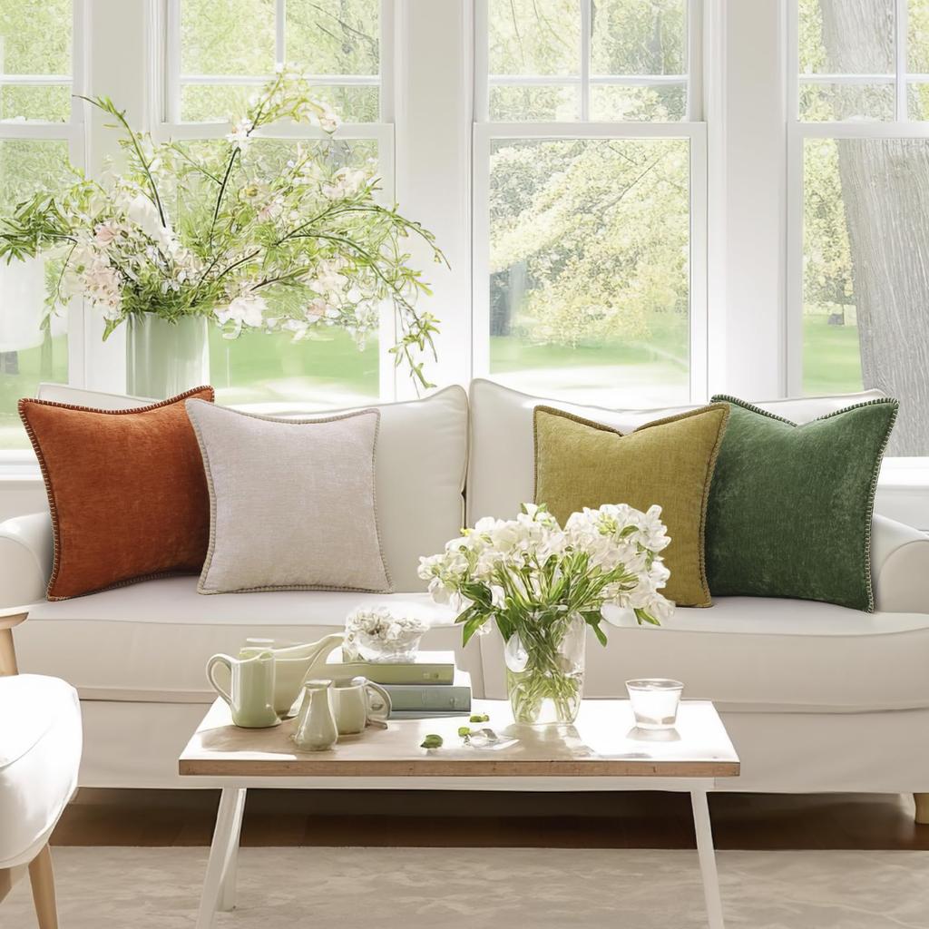 Soft Throw Pillow Covers Velvet Decorative Pillow Covers with Stitched Edge For Couch Sofa Bed