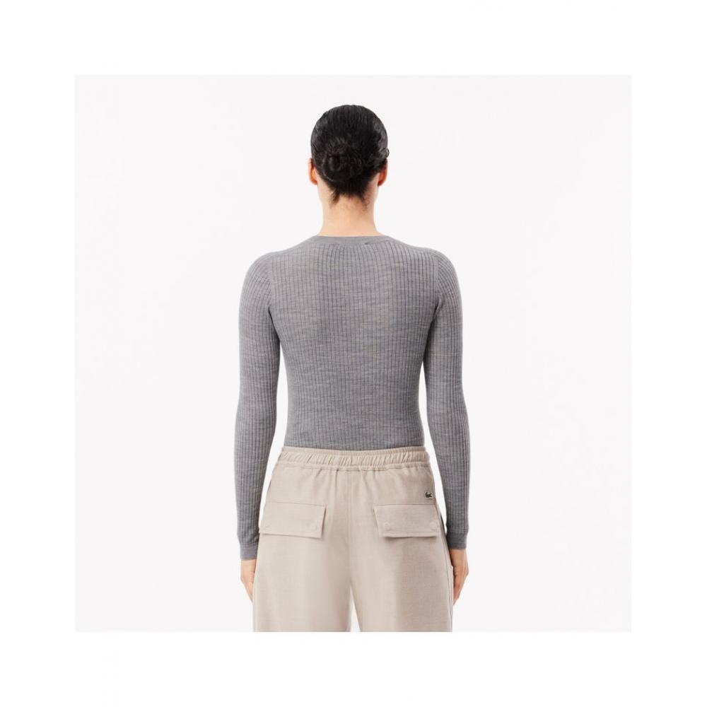 Lacoste Women S Slim Fit Ribbed Crewneck Sweater Af2576 54n Cca