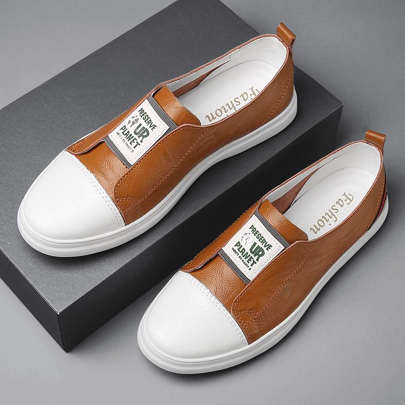 Fashion Lightweight Mens Casual Leather Loafers Non Slip Walking Flats Breathable Outdoor Slip on Casual Shoes Man Work Driving Footwear