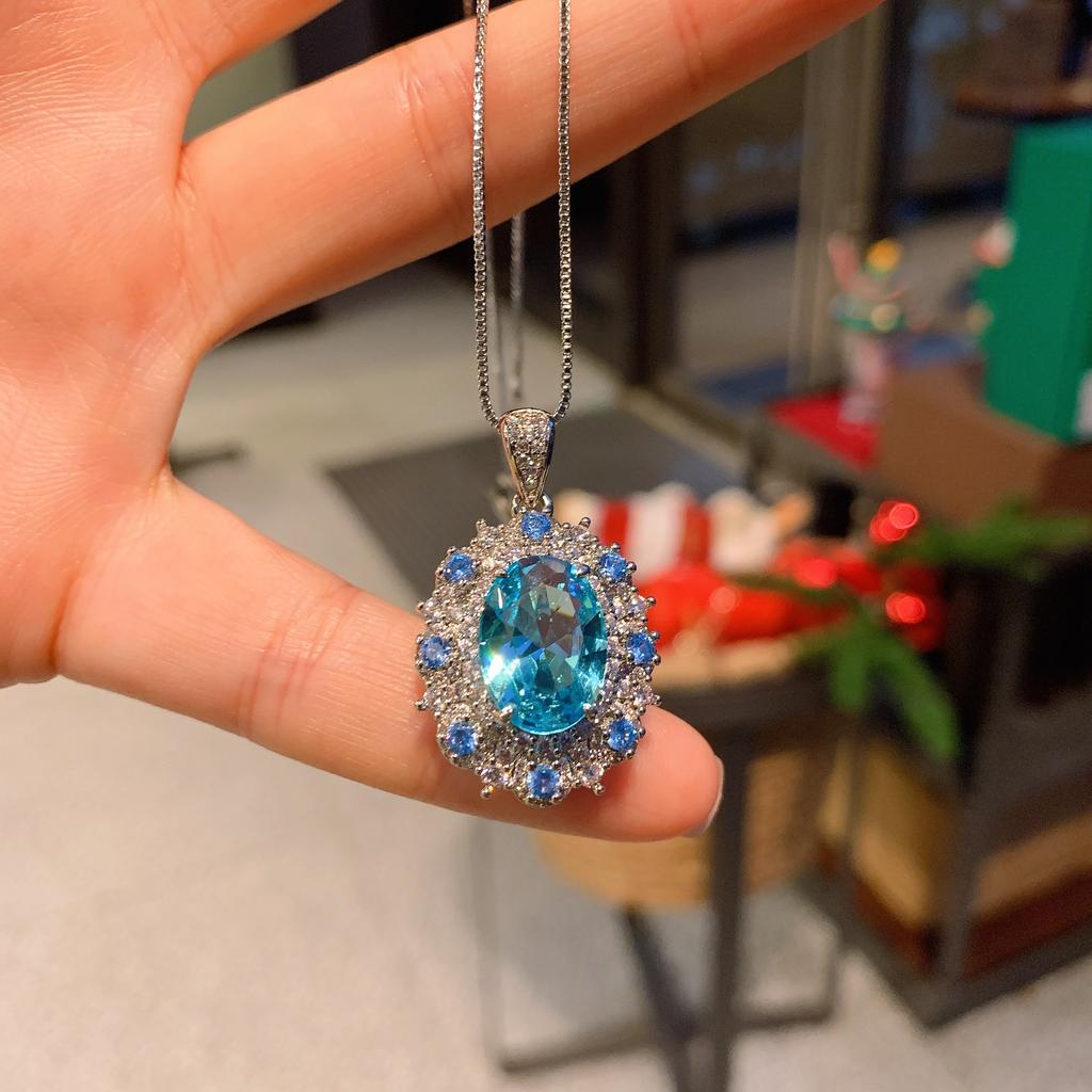 Pendant Necklace Women'S Creative Micro-Inlaid Zircon Sea Blue Red Corundum Sapphire Blue Women'S Pendant Necklace