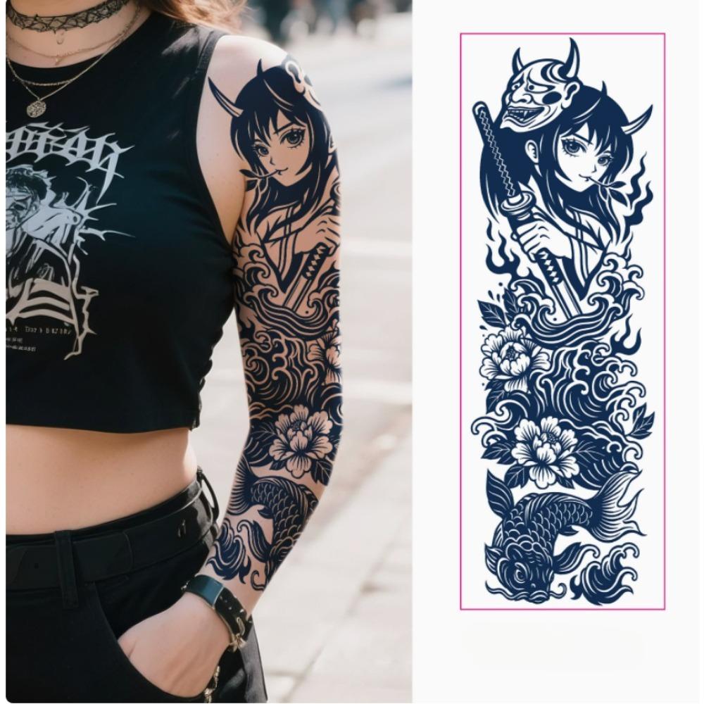 Ganzarm Kräutersaft Tattoo Aufkleber Wasserdicht Nicht Reflektierend Halbpermanent Dunkle Blume Arm Tattoo Aufkleber