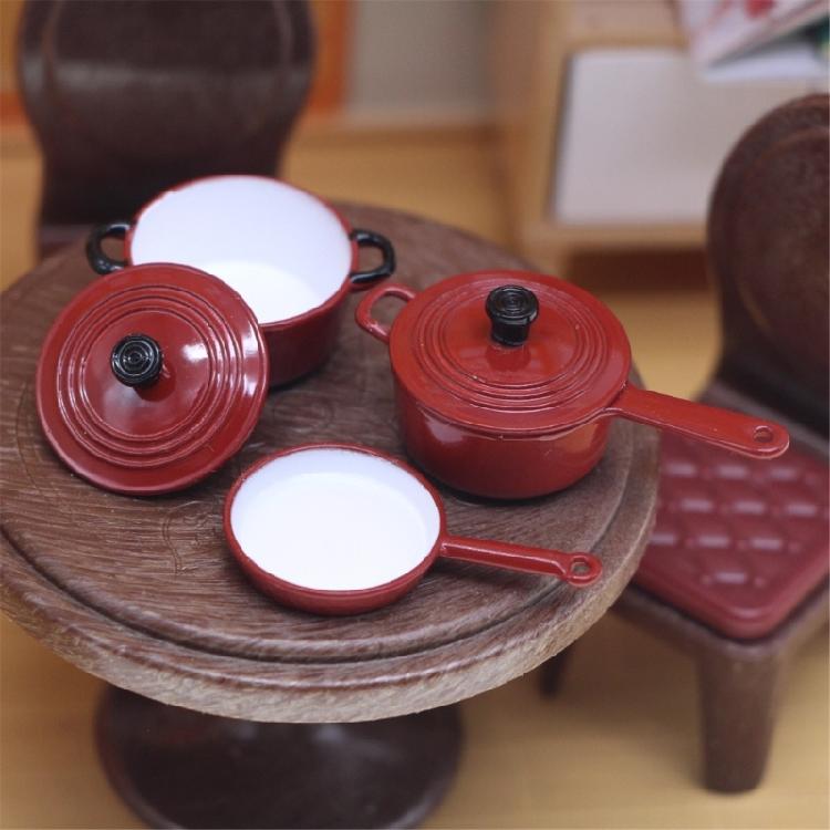 Cooking Pot Pan Enamel Cookware Set Miniature Kitchenware For Doll House Scene Display Accessory Craft Model Supply