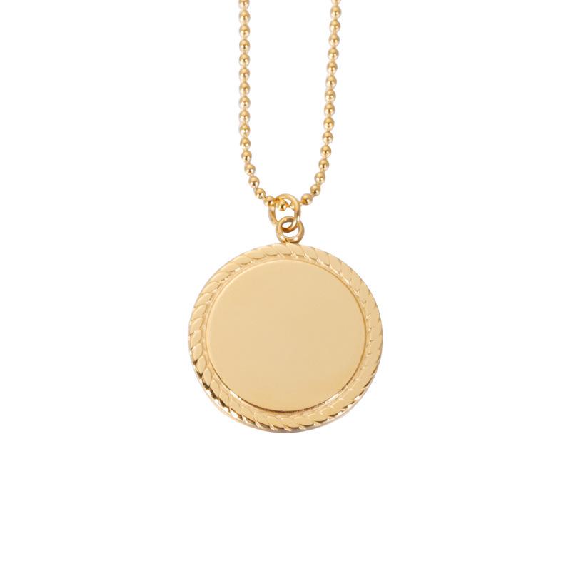European Fashion Stainless Steel Colorfast Geometric Round Disc Necklace with Lace Pendant and Customizable Laser Logo