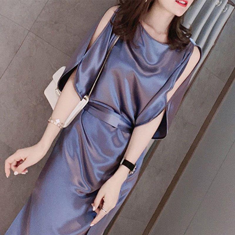 

Роскошное длинное атласное платье из синего ацетата от крупного бренда Black XL