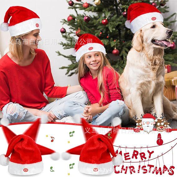 Yetişkinler ve Çocuklar İçin Müzikli Şarkı Söyleyen ve Dans Eden Noel Şapkası