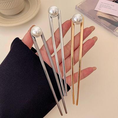 Imitation Pearl Hairpins for Women Girls Elegant Hair Clips Metal U-shaped Hairpins Hairstyle Design Tools
