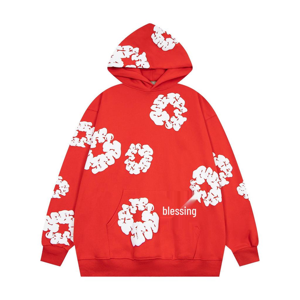 Denim Tears Floral Puff Print Cotton Hoodie Set - Trendy European & American Streetwear