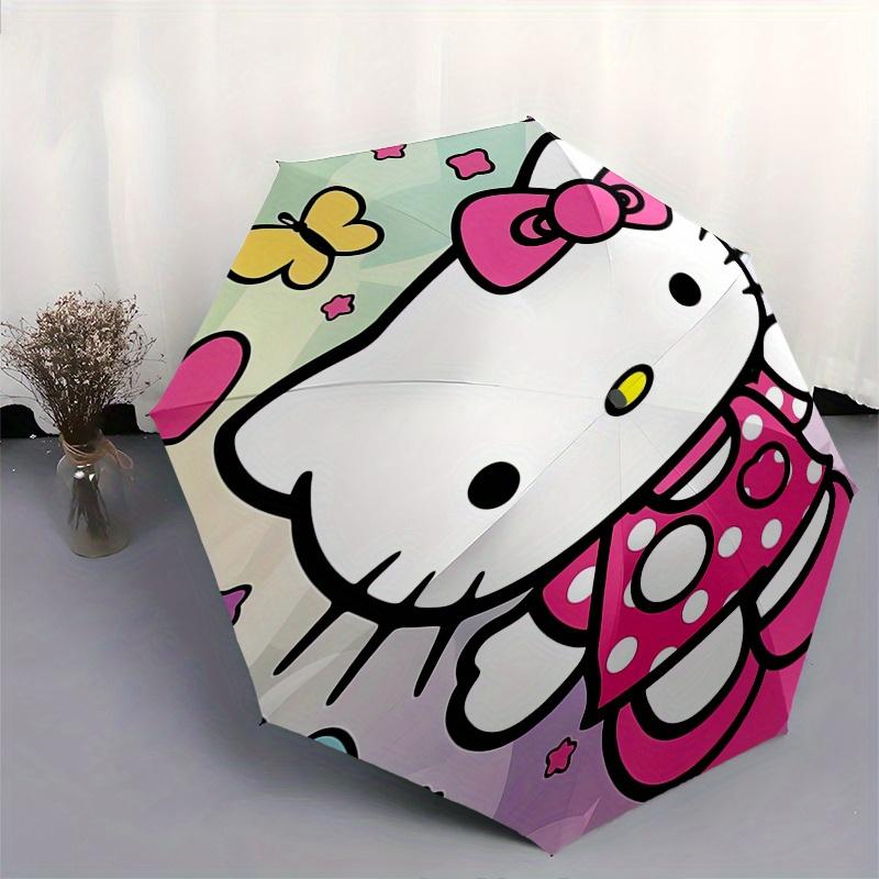 Hello Kitty,Polka Dot Dress Automatic Folding Umbrella-Simple 8-Rib Design, Bright Cartoon Pattern, Durable Iron Frame, Suitable For Travel,