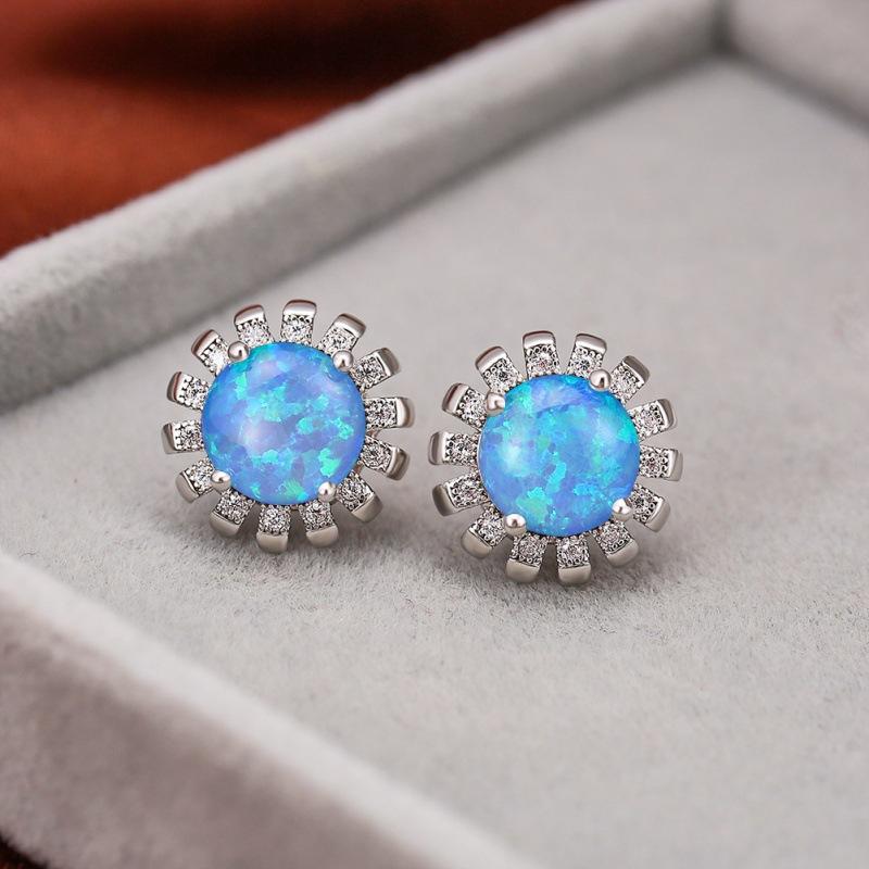 wih white gold blue green pink round flower stud earrings women s temperament versatile earrings