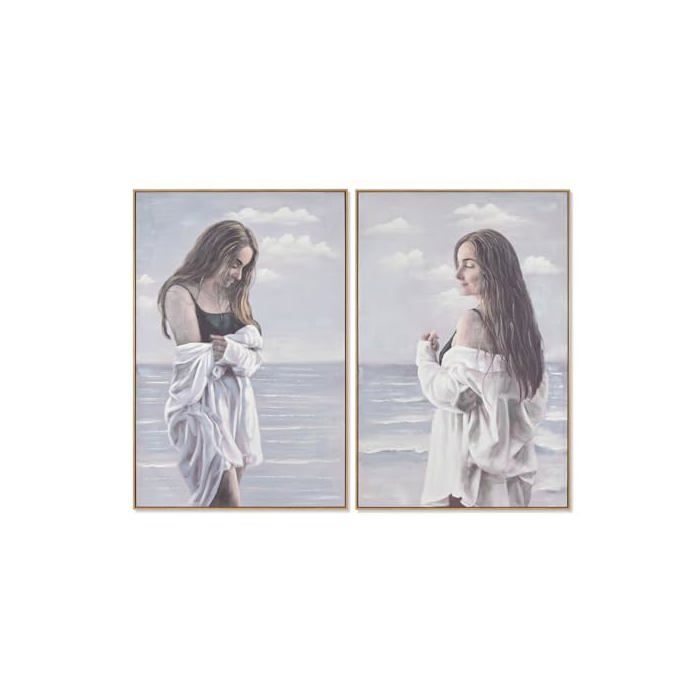 Tableau Méditerranée Femme - Home ESPRIT - 80x120 cm - Multicolore - Rectangulaire - Portrait - Lot de 2