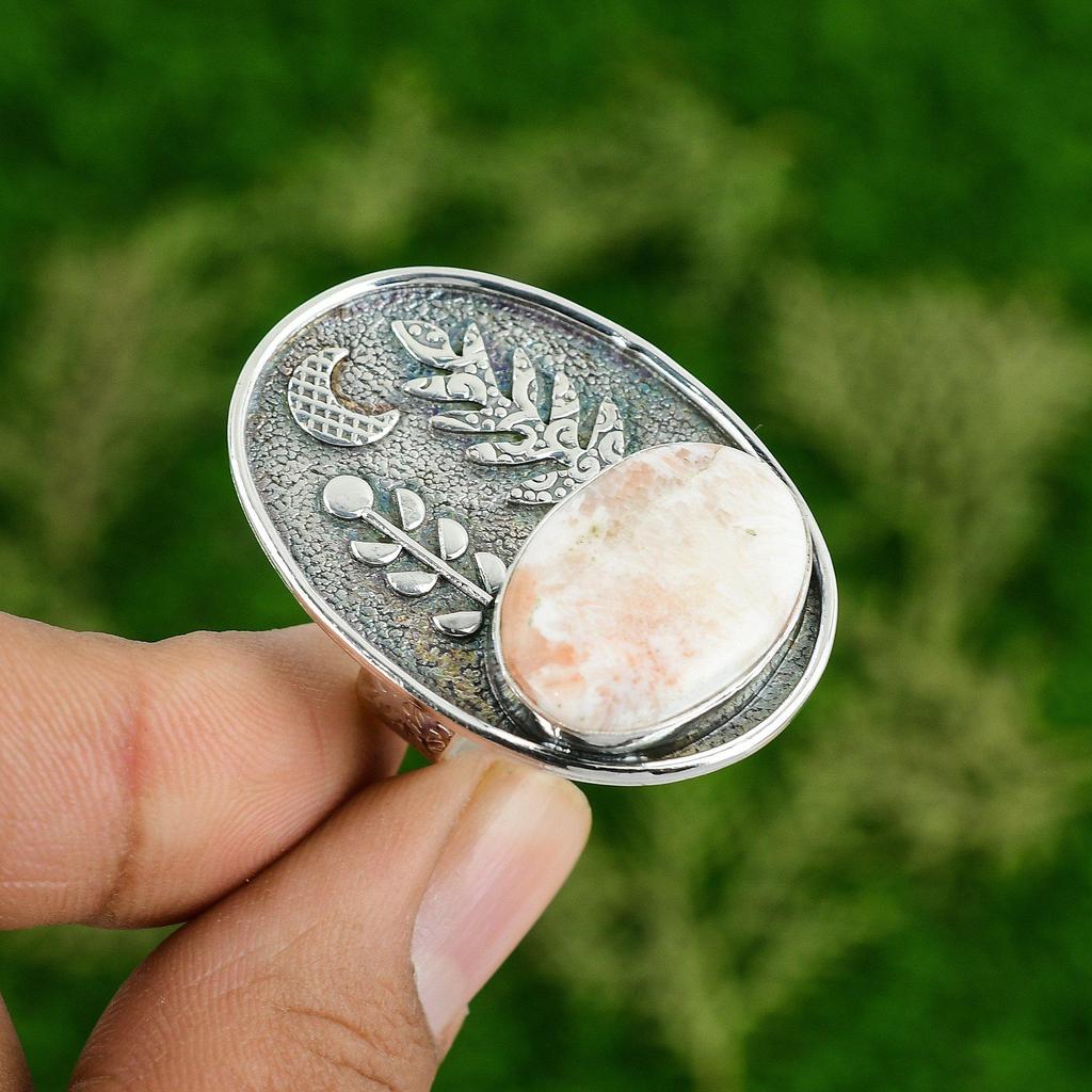 Anniversary Gift For Her Natural Scolecite Promise Adjustable Ring 925 Silver