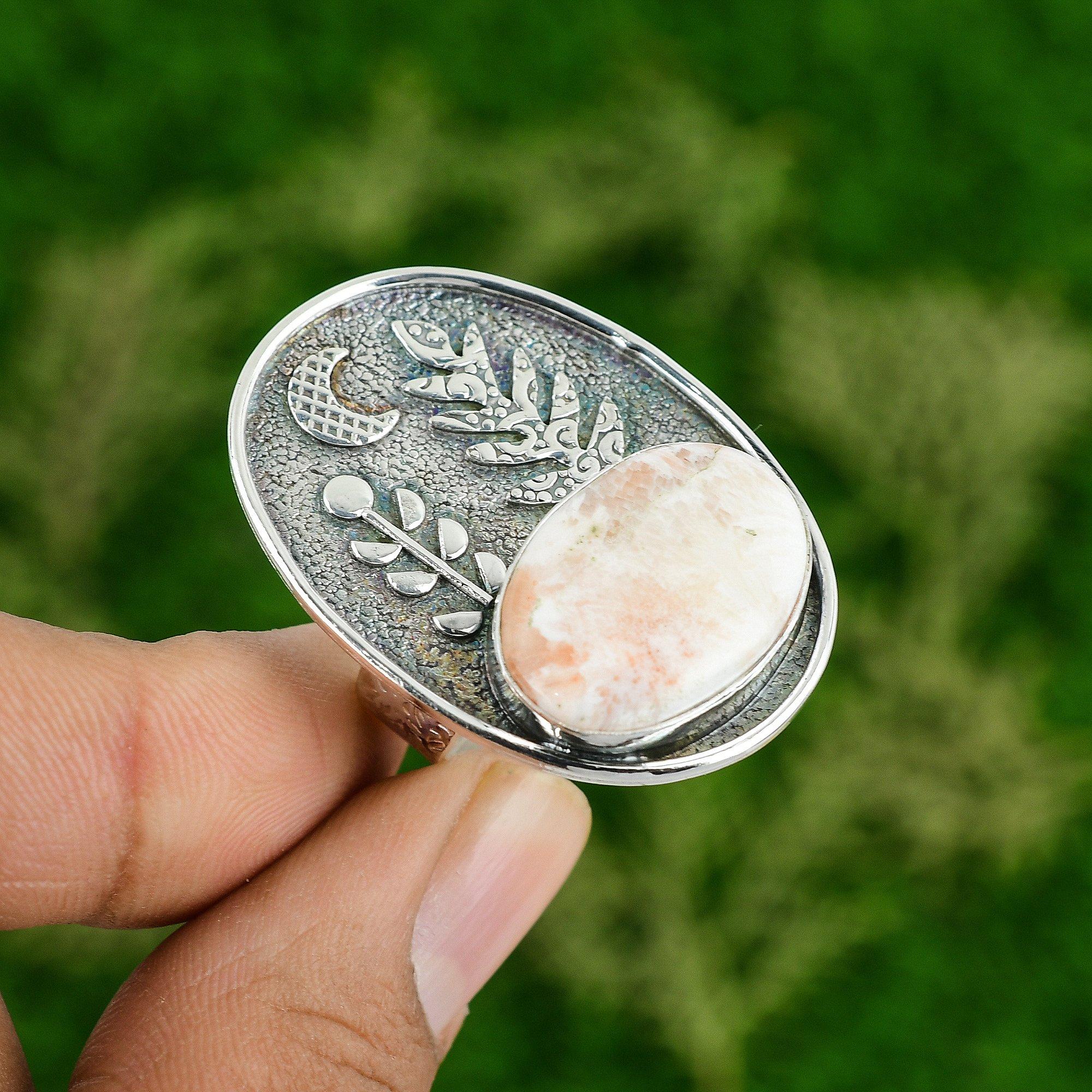 

Подарок на годовщину для нее Натуральный сколецит Кольцо-обещание Регулируемое 925 серебро Adjustable