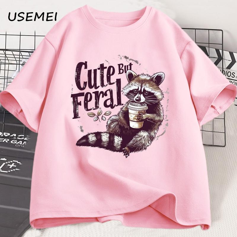 Cute But Feral T-shirts for Women Men Summer Funny Raccoon Adult Humor T Shirt Cotton Short Sleeve Vintage Designer Clothes