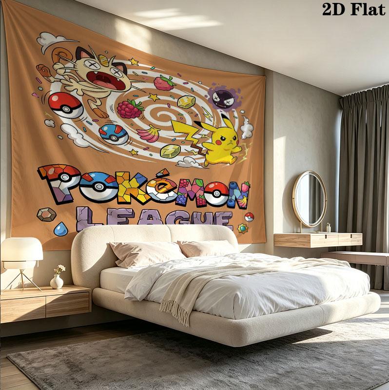 Pokemon Wall Tapestry Aesthetic Wall Hanging Printed Fabric Blanket Decorative Tapestries For Bedroom Living Room Home Decor