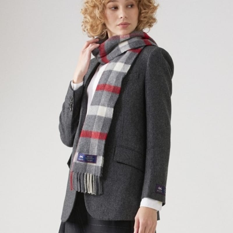 ABRAHAM MOON Merino Wool Muffler 25cm - Blythe Charcoal Red