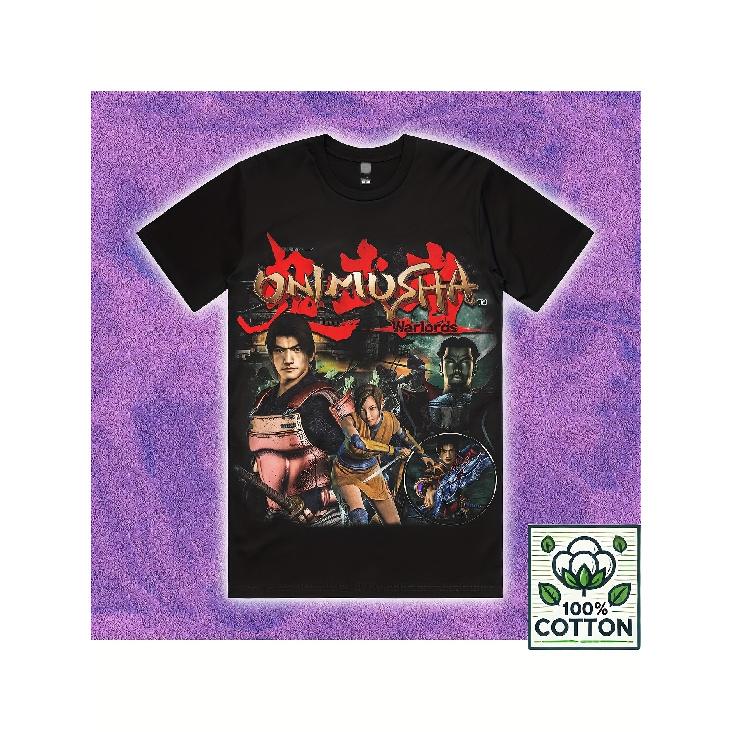 Men s Onimusha Video Game T-Shirt - Soft Breathable Cotton Retro Action Game Print Tee Suitable for Gamers and Anime Fans - Iconic Onimusha Warrior S