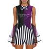 S-3XL Women’s Halloween Jumpsuit: Color Blocking Sequin & Striped Patchwork Checker Bowtie Tiered Tulle Hem Cutout Rompers Mad Costume
