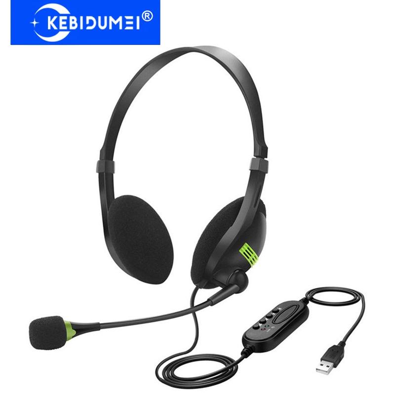 USB 3.5mm Noise Cancelling Wired Headphones with Microphone Universal Computer PC Headset Lightweight Wired Headphones for PC Laptop