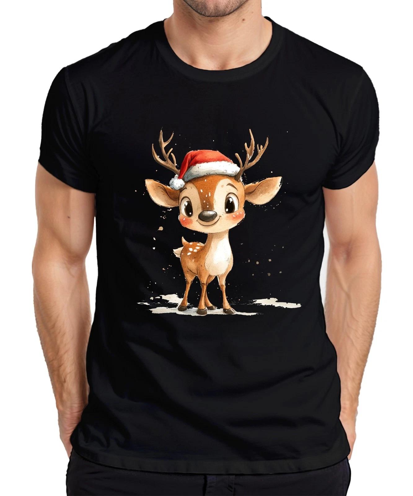 Weihnachtsrentier Aquarell Süß Santa Hut Geschenk Kinder Niedlich Herren T-Shirt S
