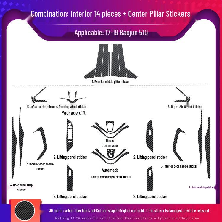 Carbon Fiber Dashboard Sticker for 17-19 Baojun 510 - Interior Modification & Anti-Kick Protection