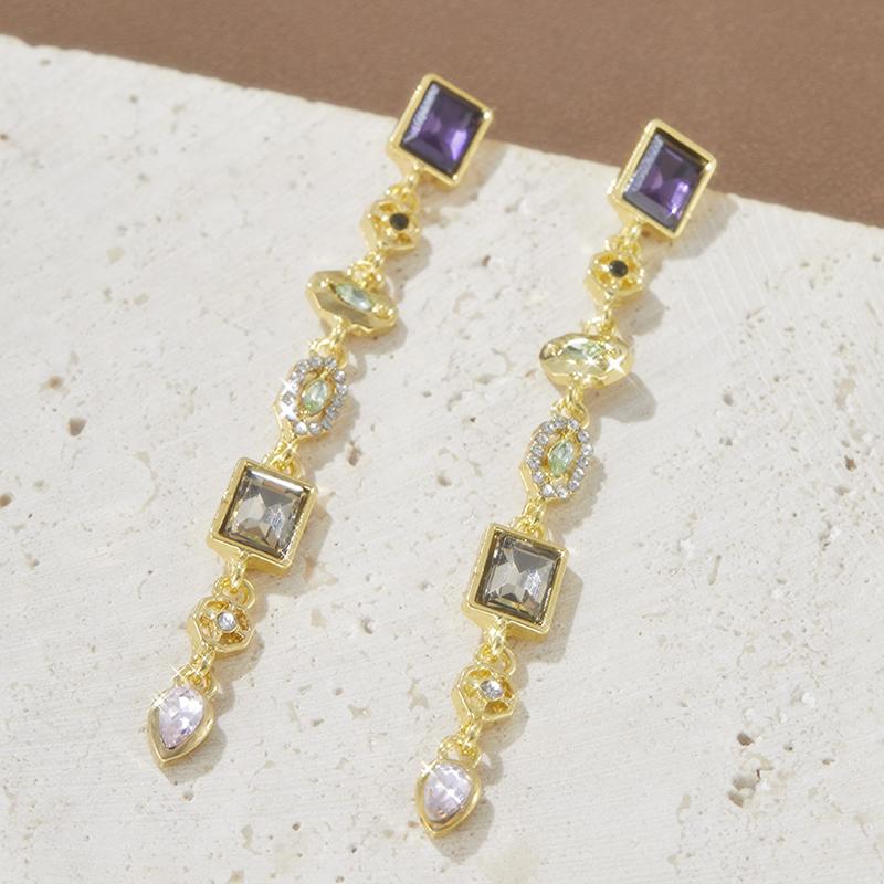 Fashionable Gold Flower Square Inlaid Zircon Imitation Pearl Earrings, Women s Retro Trendy Holiday Accessories Gift