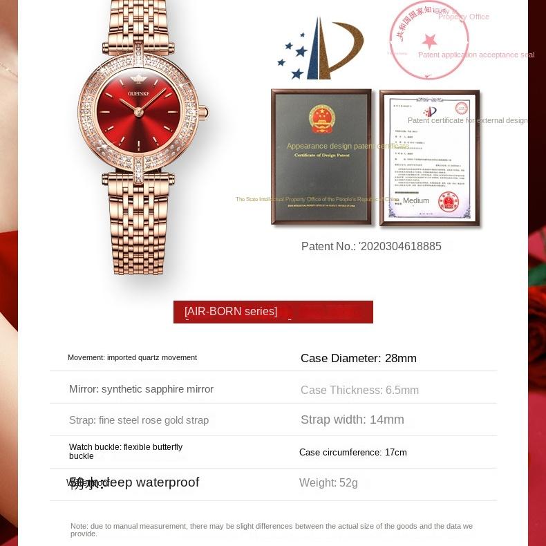 OUPINKE Watches Fashion Diamond-encrusted Waterproof Quartz Watch Women's Watch