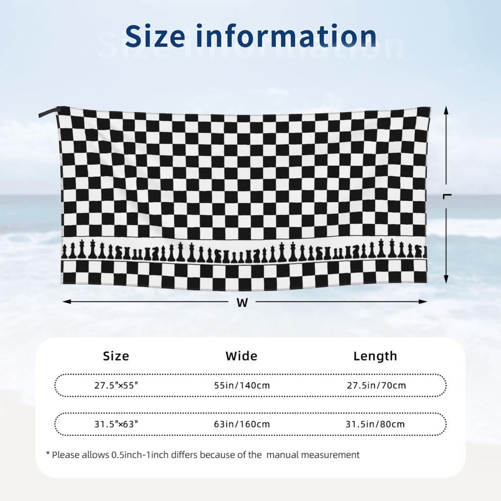 Chess Board Black and White Grid Checkered Beach Towel Soft Microfiber Quick Dry Absorbent Quick Towels For Pool