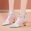 Fashion 2025 Summer New Women Fashion Pointed Mesh Breathable Rhinestone High Heel Korean Style Comfortable Cool Boots for Women Sandals