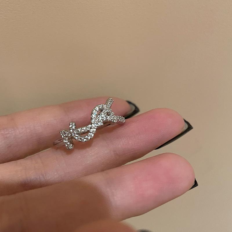 Korean light luxury zircon letter opening ring, simple and versatile index finger ring, personality temperament cold style jewelry