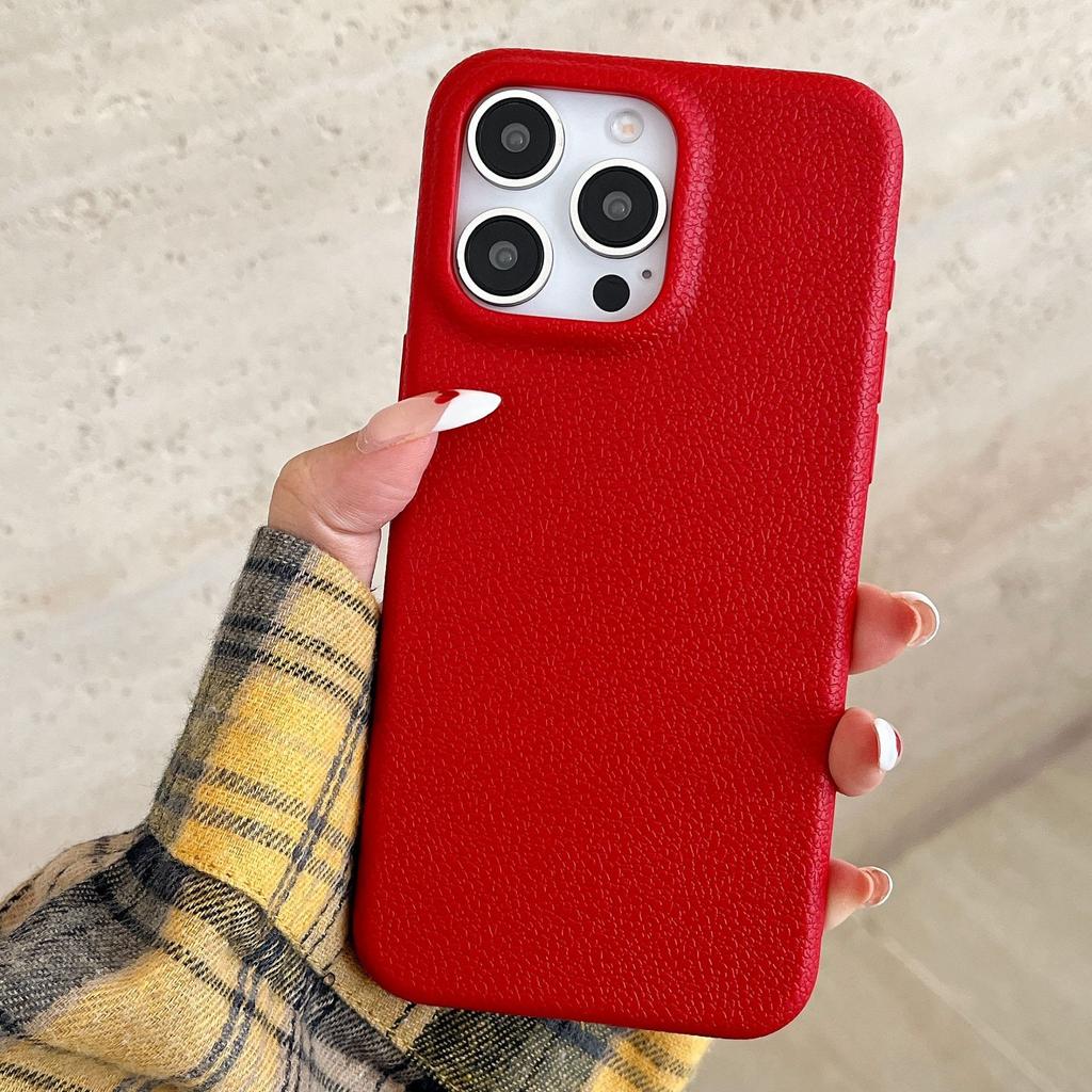 Niche High-end Sense Suitable for IPhone17 Solid Color Leather Pattern Apple 16 Mobile Phone Case 13 12 Soft Shell 11