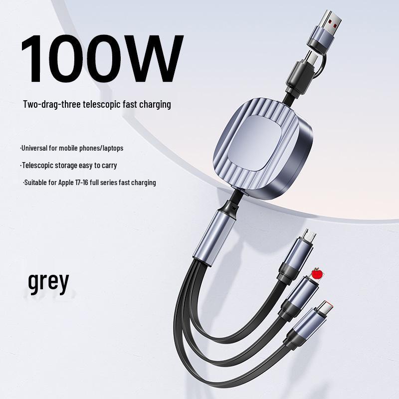 100W Retractable 3-in-1 Fast Charging Cable with Custom Logo