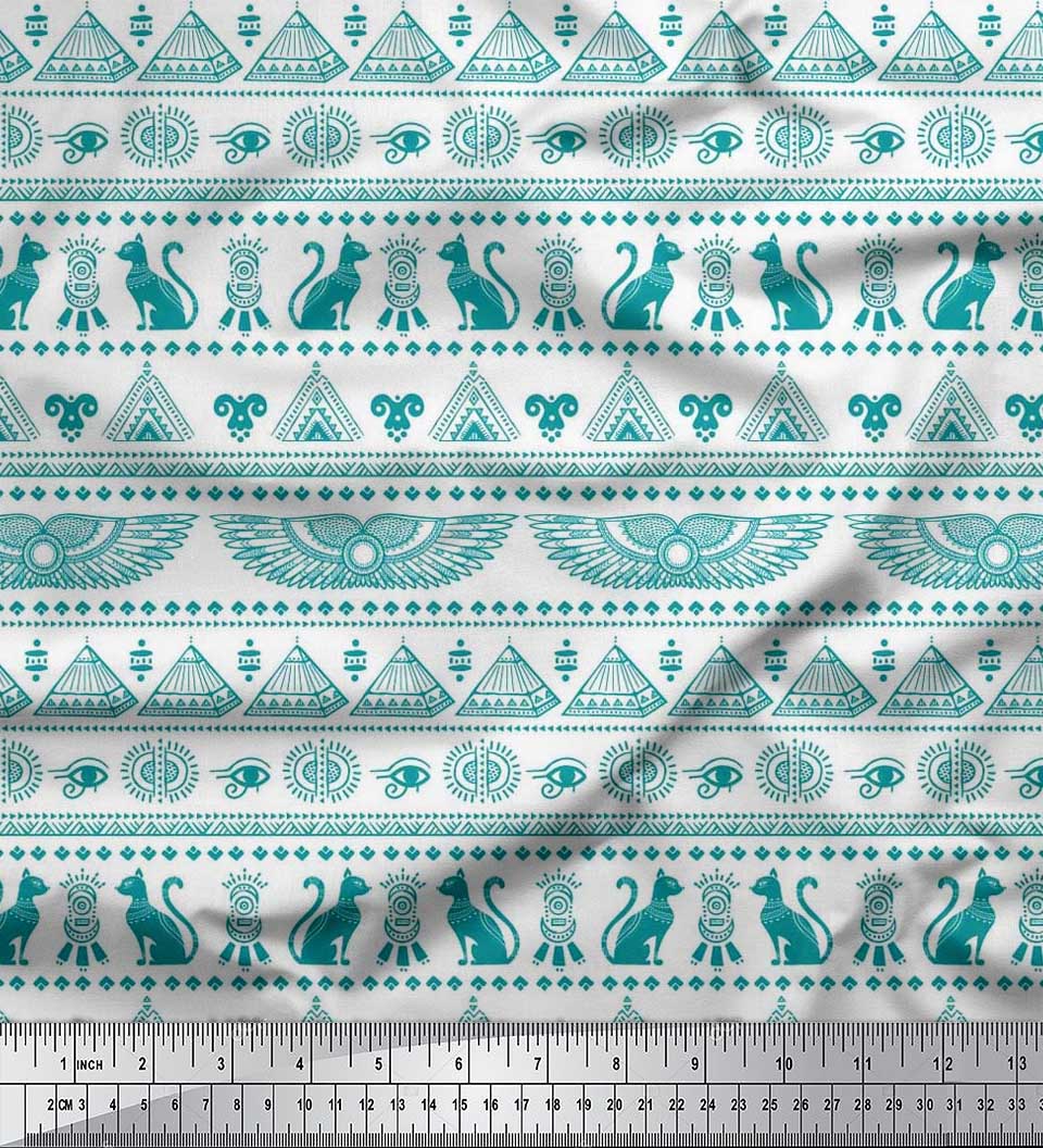 

Японська креп-атласна тканина Soimoi Cat, Pyramids & Wings Єгипетська тканина з принтом на метри 42 дюйма 42 Inch Wide - Poly Crepe зелений