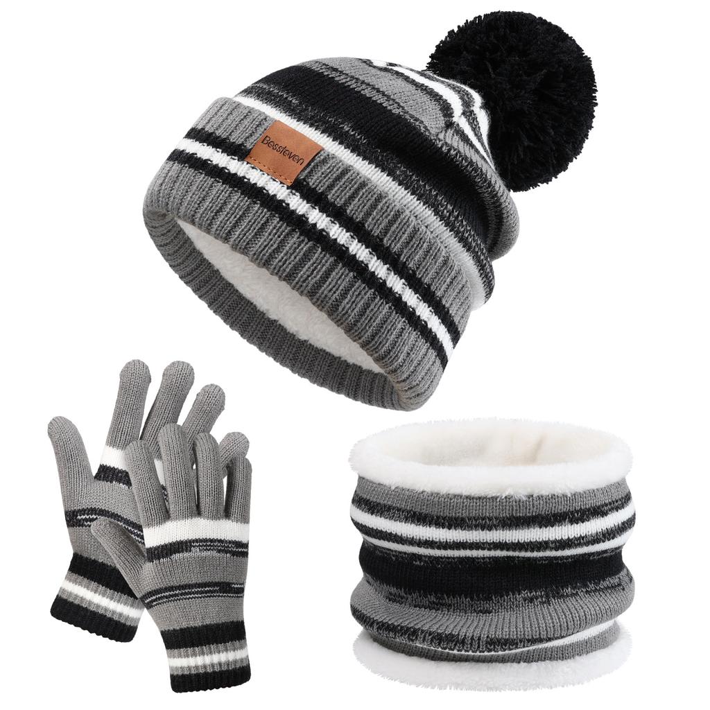 Children's Hat Scarf Gloves Three Piece Set Northern Winter Double Layer Cold Proof Knitted Hat Boys and Girls Scarves Three Piece Set