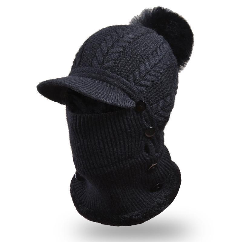 

European Style Knit Winter Hat With Short Brim And Windproof Function For Adults Black