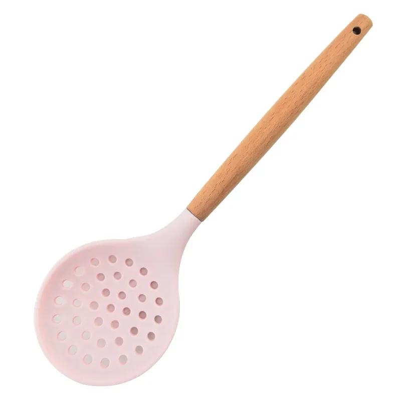 Kochen Silikon Sieb Lebensmittel Antihaft Hitzebeständig Holzgriff Abtropfsieb Löffel Schaumlöffel Sieb Kochen Küchenwerkzeuge