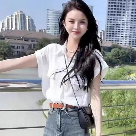 Summer 2026 Women s Slim Denim Suit: Shirt Top & Slit Skirt Set S (below 98 jin)