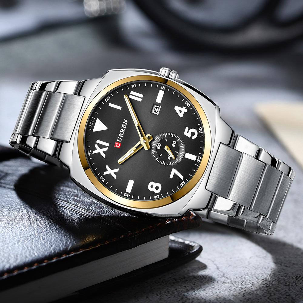 Lässige Modeuhren für Herren Schlichte Quarzuhr mit Leuchtzeigern Herren-Edelstahluhr mit Datum