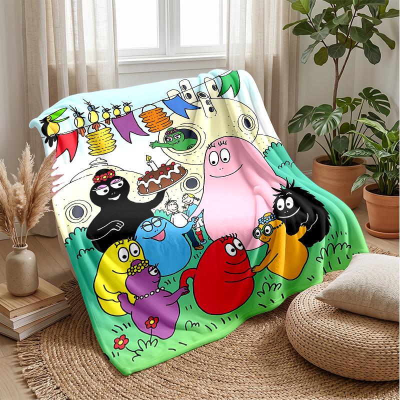 Barbapapa cartoonPrinted Flannel Blanket Cozy Skin-Friendly Warm Throw for Couch Bed Indoor Daily Use